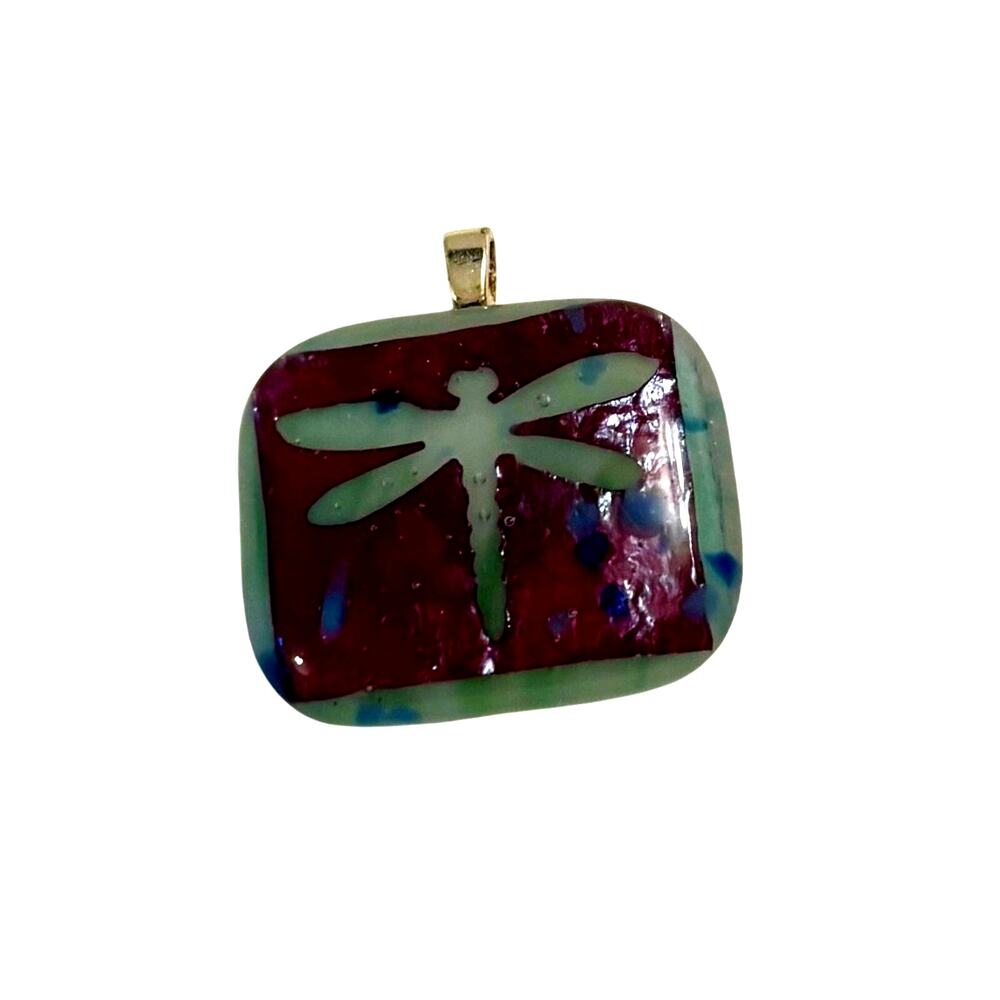 Dragonfly Fused Glass Necklace Handmade Multicolor
